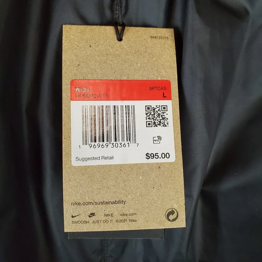Nike Kids Windshell Pants Sz Large Black Elastic Waist 100% Polyester Pull On